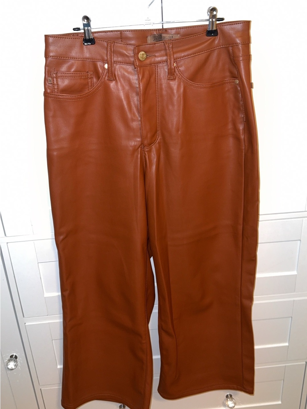 Judy Blue Cognac Faux Leather Wide Leg Crop Pants